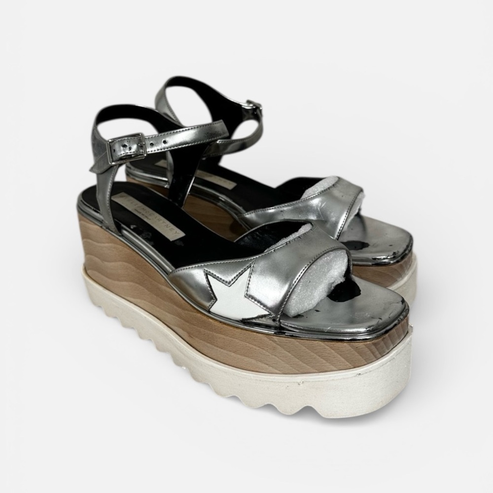 Stella McCartney Elyse Star Silver Metallic Platform Sandals Size 36.5 - Picture 3 of 10